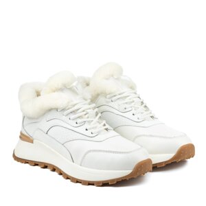 Кросівки жіночі білі зимові шкіряні, на платформі, на товстій високій підошві,з хутром Gifanni 37