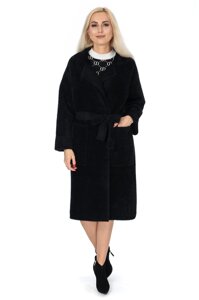 Кардиган-пальто жіноче чорне з поясом на довгий рукав до коліна S-L