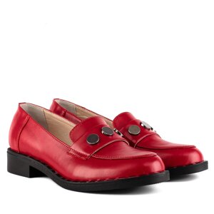Туфлі жіночі шкіряні червоні на низькому ходу, на низькому зручному каблуці, осінні Vikttorio