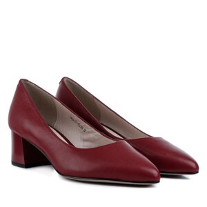 Туфлі жіночі шкіряні червоні на стійкому каблуку 37