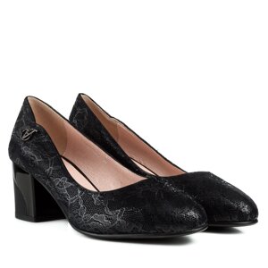 Туфлі жіночі замшеві чорні на стійкому каблуку 38