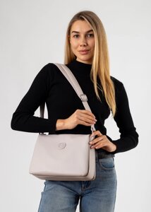 Жіноча сумка бежева на блискавці з емблемою Polina-сумка