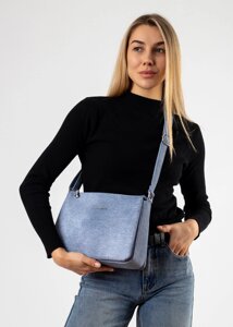 Жіноча сумка блакитна на блискавці з емблемою Polina-сумка