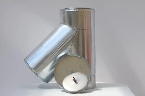 Трійник для димоходу утеплений діаметр 100/160мм нерж/оцинк 45гр 0,5мм (сендвіч