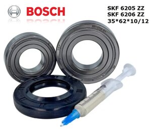 Підшипники + сальник комплект для пральної машини Bosch SKF 6206 + 6205 + сальник 35*62*10/12 + мастило