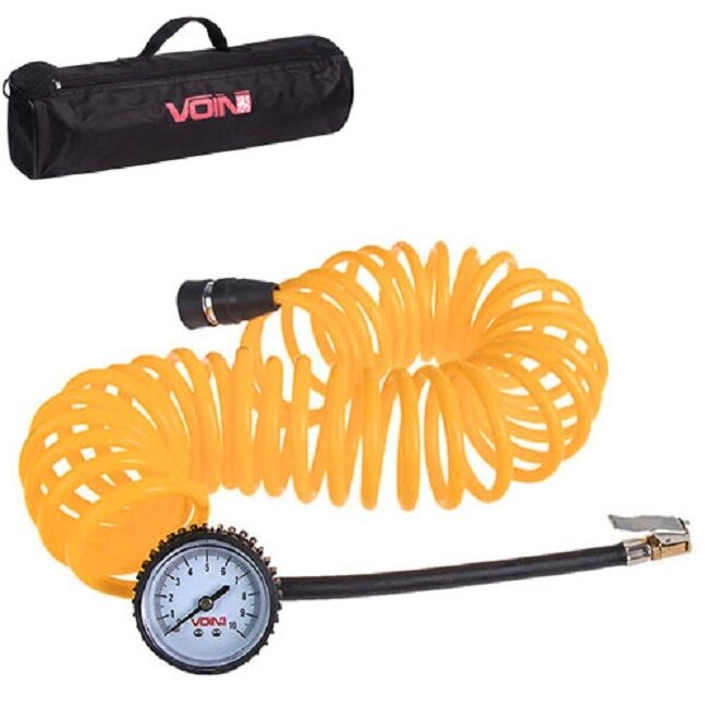 Шланг повітряний "VOIN" VP-104 спіральний 7,5 м з манометром/дефлятор/сумка від компанії PSP Gelios-Авто - фото 1