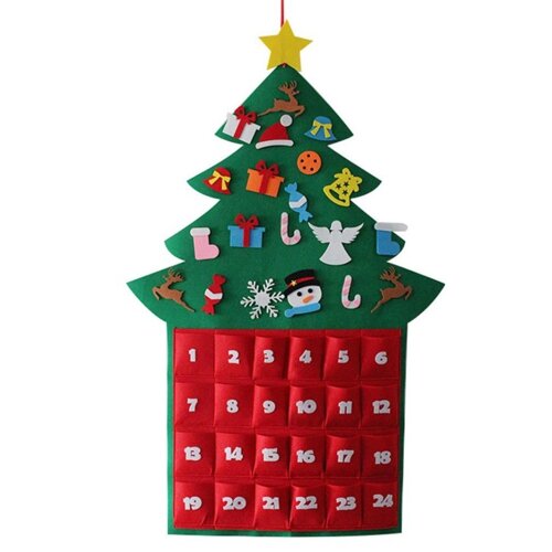 Ялинка з фетру з адвент календар і набором новорічних іграшок на липучках