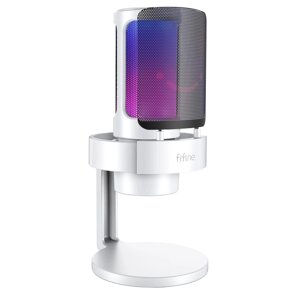Fifine AmpliGame A8 USB мікрофон з RGB-підсвіткою, попфільтром, моніторингом у реальному часі — Білий