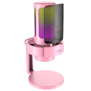 Fifine AmpliGame A8 USB мікрофон з RGB-підсвіткою, попфільтром, моніторингом у реальному часі — Рожевий