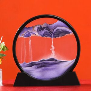 Картина Пісок, що рухається, велика 27 см кругла зі скла, Піщаний пейзаж 3D - Фіолетовий