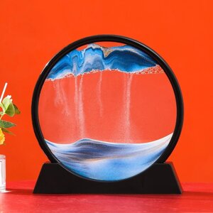 Картина Пісок, що рухається, велика 27 см кругла зі скла, Піщаний пейзаж 3D - Синій