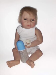 Лялька Реборн хлопчик Лео новонароджене немовля силіконовий 46 см NPK (можна купати) Блондин
