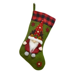 Шкарпетка новорічна для подарунків, різдвяна, з гномом, великий розмір 48см - Зелений