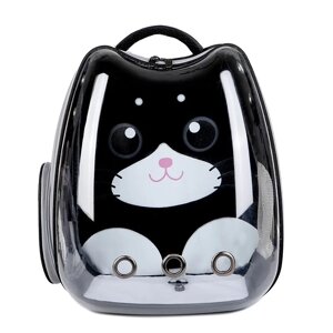 Рюкзак-переноска з Картинкою сумка для кішок, собак із прозорою стінкою — Чорний