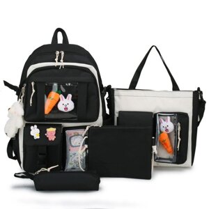 Рюкзак шкільний набір 4 в 1 для дівчаток 5-11 класу, висота 46 см, у комплекті клатч, сумка, пенал — Чорний