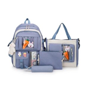 Рюкзак шкільний набір 4 в 1 для дівчаток 5-11 класу, висота 46 см, у комплекті клатч, сумка, пенал — Синій