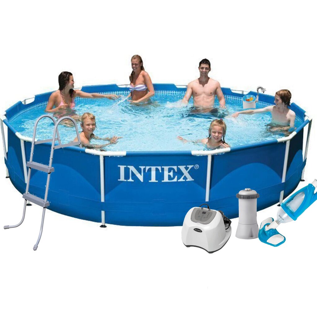 Каркасний басейн Intex 28210 - 7, 366 x 76 см (4 г/год, 3785 л/год, тент, підстилка, сходи, набір для догляду) від компанії Тюнінг і аксесуари для авто - фото 1