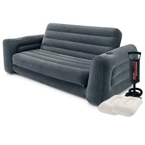 Надувній диван Intex 66552-2, 203 х 224 х 66 см, з подушкам та ручним насосом. Флокувань диван трансформер 2 в 1