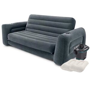 Надувній диван Intex 66552-4, 203 х 224 х 66 см, з електричним насосом та подушками. Флокувань диван трансформер 2 в 1