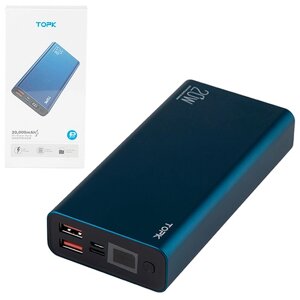 TOPK Повербанк 20000mAh/74Wh Li-polimer blue + кабель заряджання