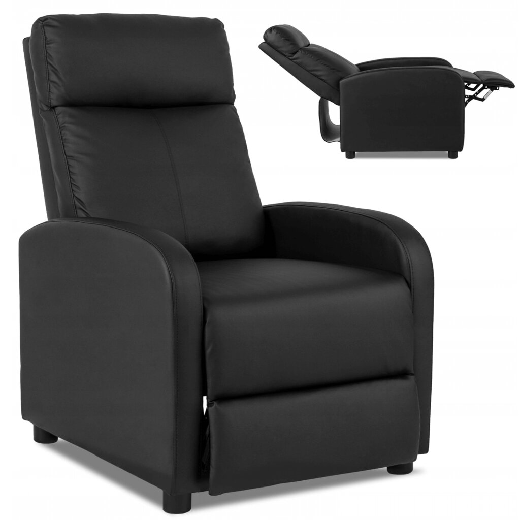 DANNY Крісло для відпочинку з відкидною спинкою та підставкою для ніг, чорна екошкіра, сучасний стиль від компанії AquaDom - фото 1