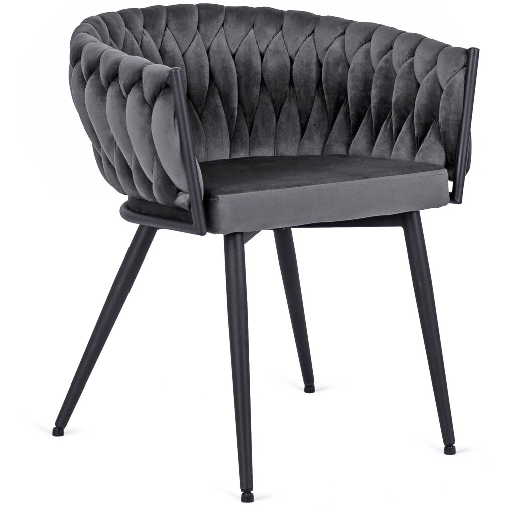 EMPOLI Сірий велюровий сучасний гламурний м'який плетений стілець для вітальні від компанії AquaDom - фото 1