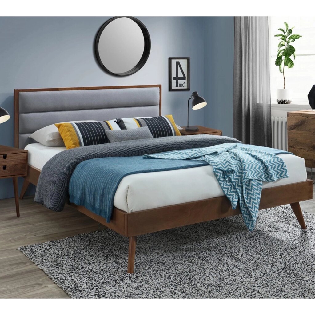 Ліжко Дерев'яне М'яке 160x200 ORLANDO Сірий/Горіх Модерн від компанії AquaDom - фото 1