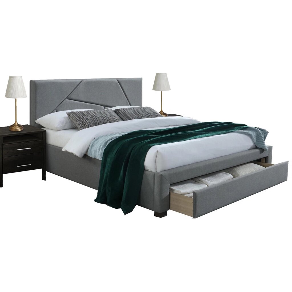 Ліжко Дерев'яне М'яке з Ящиками 160x200 VALERY Grey Modern Loft від компанії AquaDom - фото 1