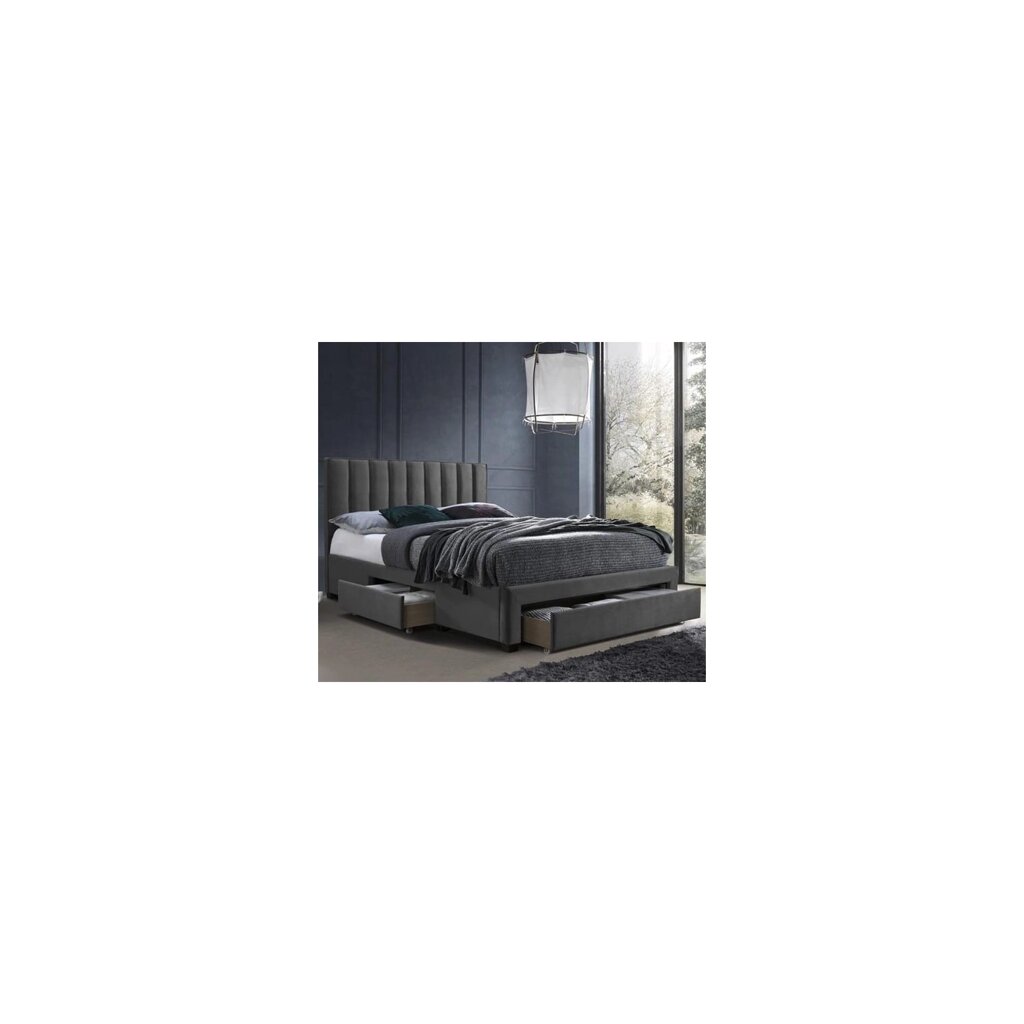Ліжко М'яке з Ящиками 160x200 GRACE Сірий Велюр Модерн Лофт від компанії AquaDom - фото 1