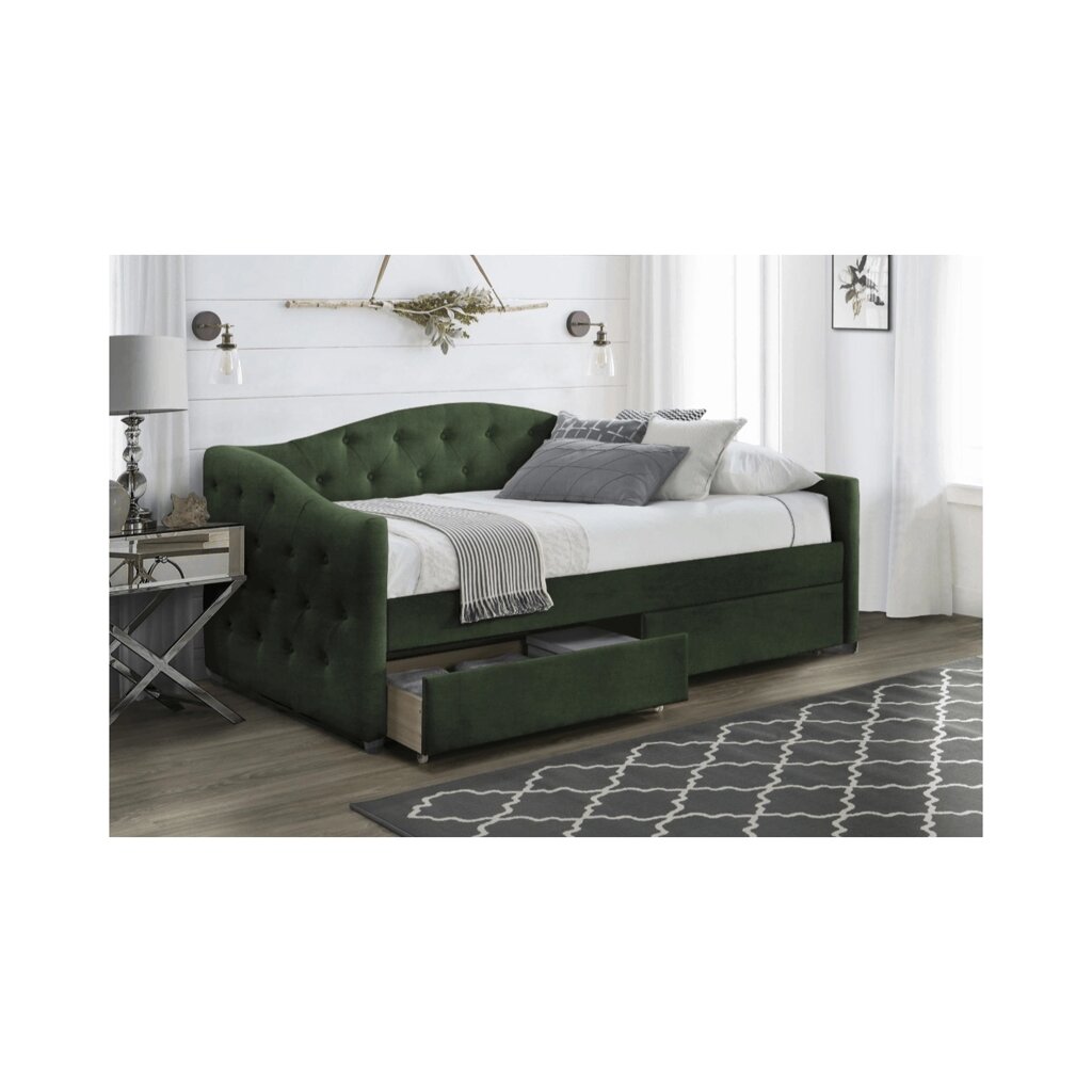 М'яке дерев'яне ліжко із ящиками 90x200 ALOHA Green Modern Loft від компанії AquaDom - фото 1