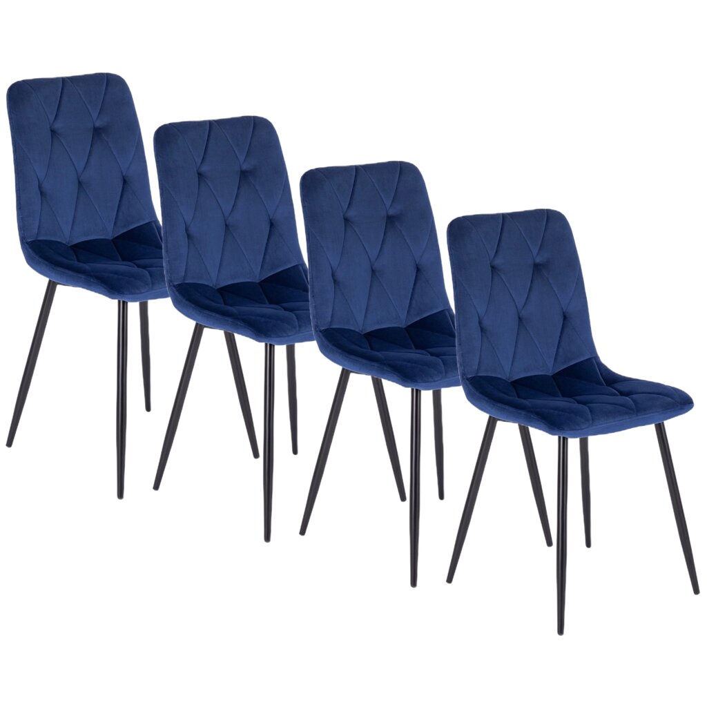 Набір із 4 стільців для вітальні ROBIN Темно-синій велюр Modern Loft від компанії AquaDom - фото 1