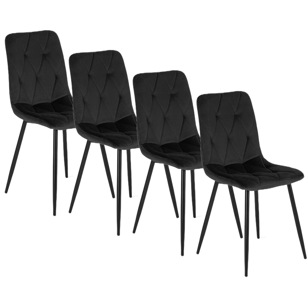Набір із 4 стільців ROBIN Black Velour Modern Loft з м'якою оббивкою для вітальні від компанії AquaDom - фото 1