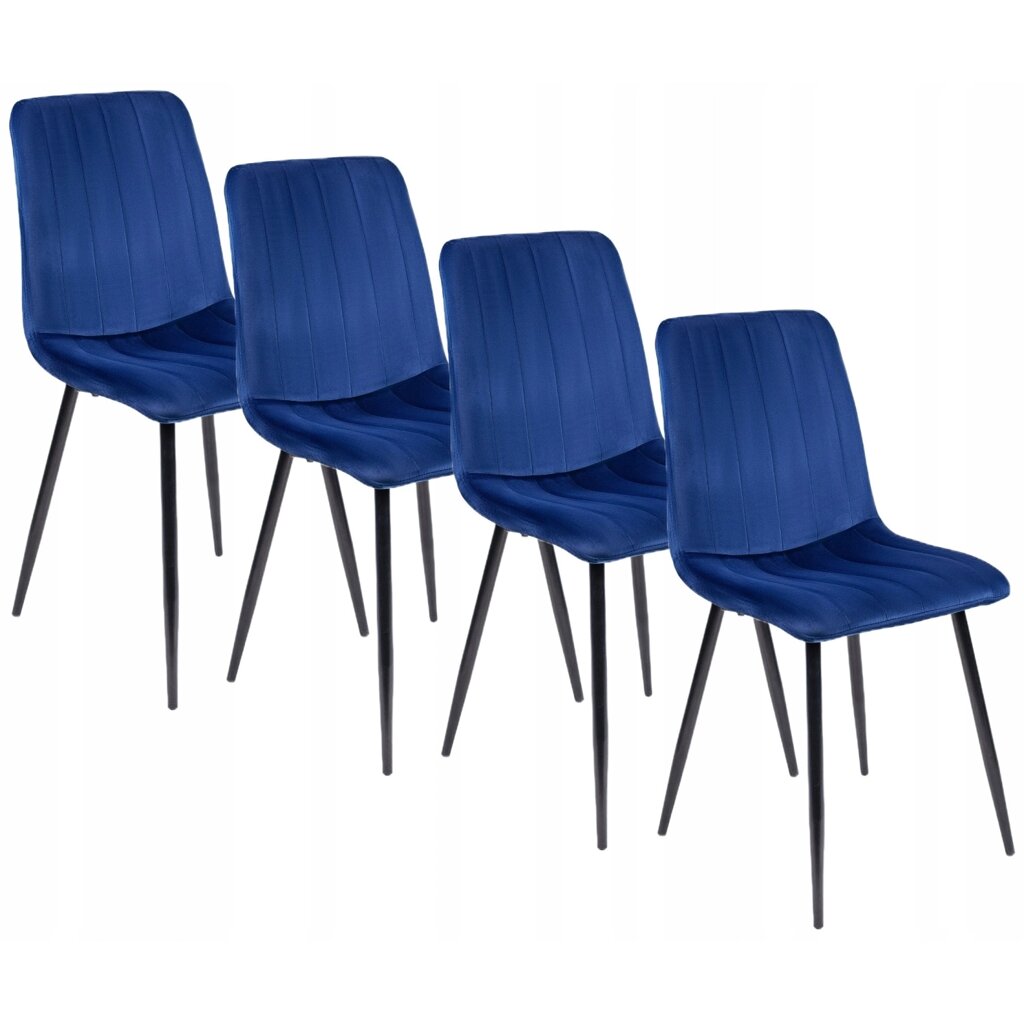 Набір із 4 стільців з м'якою оббивкою для їдальні IBIS Navy Blue Velour Modern Loft від компанії AquaDom - фото 1