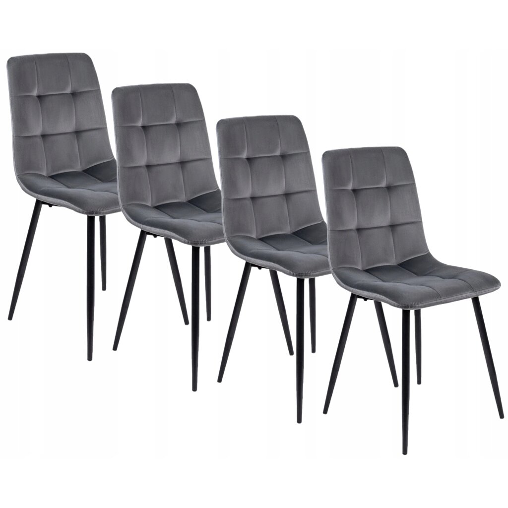Набір із 4 стільців з м'якою оббивкою для їдальні PERU Grey Velour Modern Loft від компанії AquaDom - фото 1