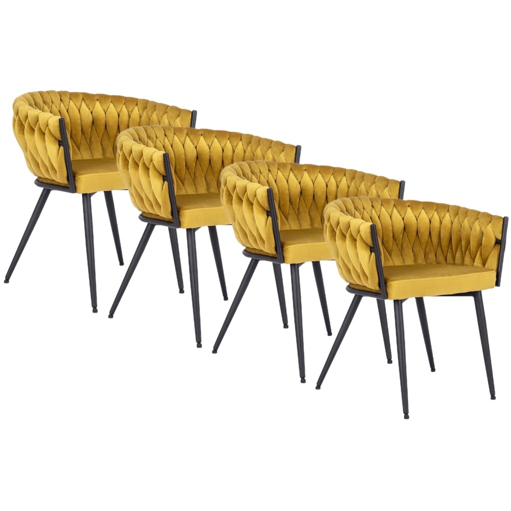 Набір з 4 стільців з м'якою оббивкою та плетінням для вітальні EMPOLI Гірчичний велюр Modern Glamour від компанії AquaDom - фото 1