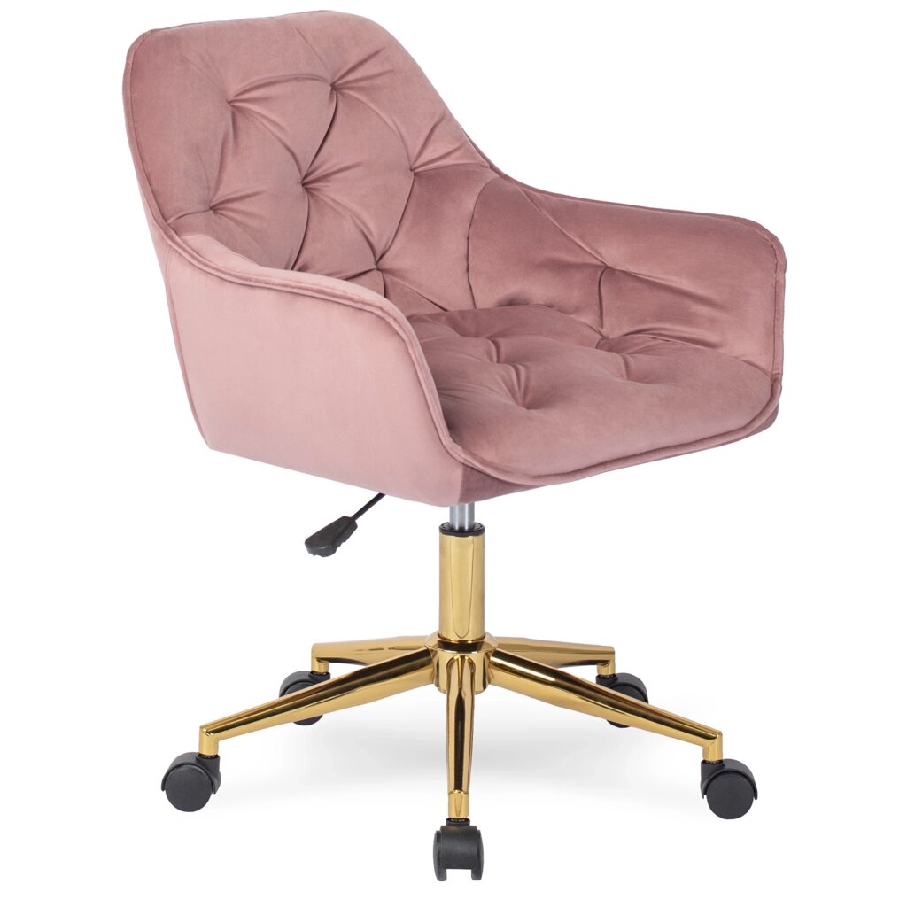 Офісне крісло МИЛАН Рожевий із золотими ніжками Велюр Сучасний гламурний офісний стілець від компанії AquaDom - фото 1