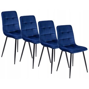 Набір із 4 стільців з м'якою оббивкою для їдальні PERU темно-синій велюр Modern Loft