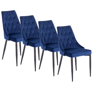 Набір із 4 стільців для вітальні з м'якою оббивкою CORK Темно-синій велюр Modern Loft