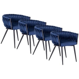 Набір з 4 стільців з м'якою оббивкою та плетінням для вітальні EMPOLI Темно-синій велюр Modern Glamour