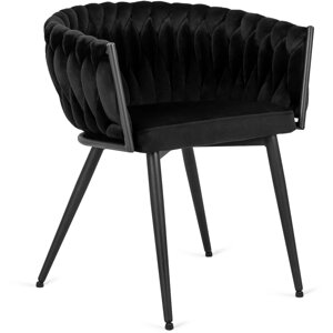 EMPOLI Чорний велюровий сучасний гламурний плетений стілець для вітальні