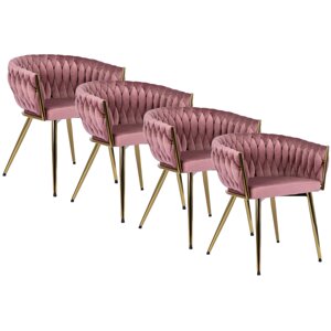 Набір із 4 стільців для вітальні CAPRI Рожевий велюр із м'якою оббивкою Modern Glamour