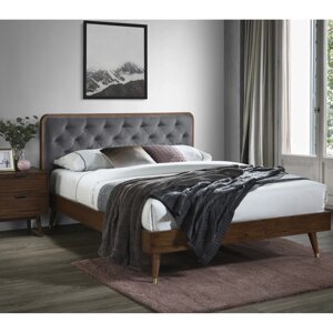 Ліжко з м'якою оббивкою 160x200 CASSIDY Сірий/Горіх Velvet Quilted Modern Loft