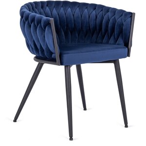 EMPOLI Плетений стілець з м'якою оббивкою для вітальні Темно-синій велюр Modern Glamour
