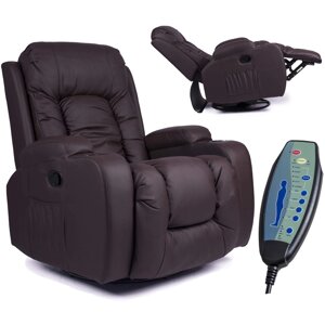 Сучасне масажне крісло з відкидною спинкою та підставкою для ніг BOX Темно-коричневий Екошкіра