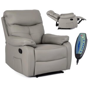 Сучасне складне масажне крісло з підставкою для ніг INTER Grey Eco-шкіра
