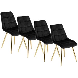 Набір із 4 стільців для вітальні з м'якою оббивкою CARO, чорний велюр, сучасний лофт