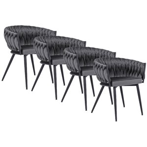 Набір із 4 стільців для вітальні з м'якою оббивкою EMPOLI Сірий велюр Modern Glamour