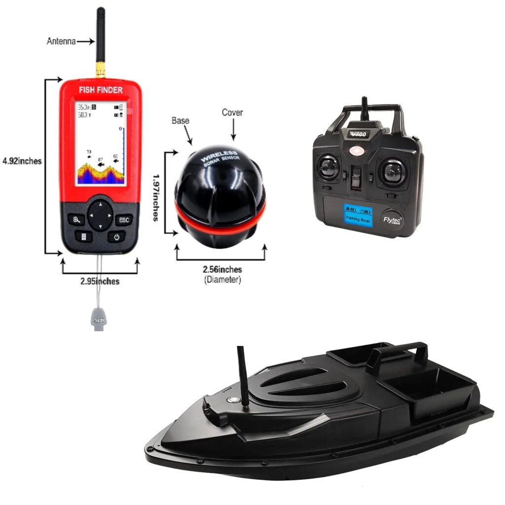 Кораблик для завезення прикорму з GPS і ехолотом із двома бункерами V900 Tccikadas No1863 від компанії 1000 дрібниць - фото 1