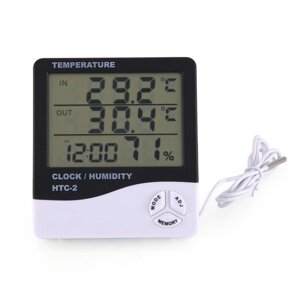 Цифровий термометр гігрометр будильник із виносним датчиком HTC-2 No1419