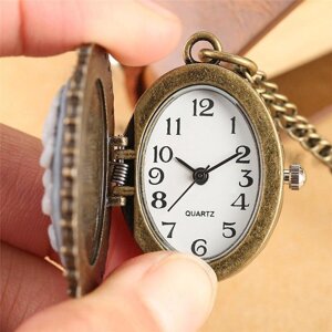 Кварцовий вінтажний кишеньковий годинник кулон Діва Марія Gorben №1392